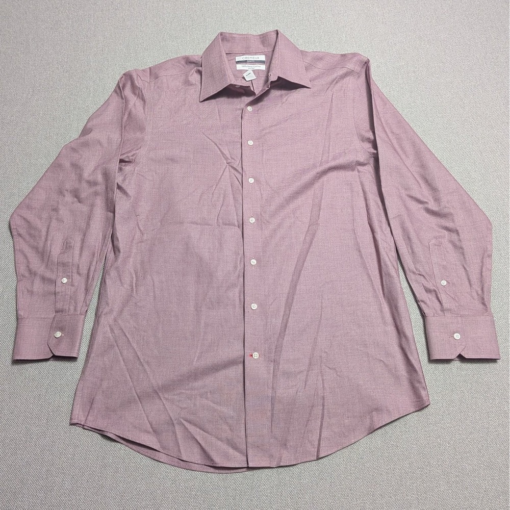 CREMIEUX Men's Dress Shirt Mauve Red 16 33 Pima Cotton Slim Fit Non-Iron